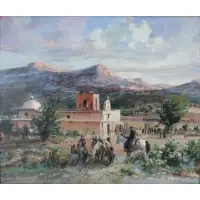 John Berkey, Western Landscape Illustration, Acrylic and casein on board