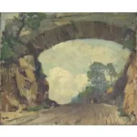Jonas Lie, Archway Landscape, Oil on board