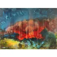 Abstract Composition by Leonardo Nierman, Acrylic on masonite, sold Sep 2022