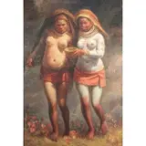 66 to lower right. Shows topless women. From a Queens, NY estate. Dimensions: 36 by Juan Jose Morera Garrido, Oil on Canvas, sold Aug 2022