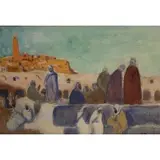 Maurice Bouville, Untitled, Watercolor of an Arab gathering