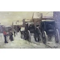 Peter van Delft, Untitled, Oil on Board of Horse carriages