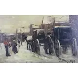 Peter van Delft, Untitled, Oil on Board of Horse carriages