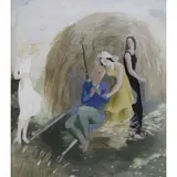 Marianne Clouzot, Young People and Haystack, Gouache