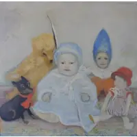 Lambert van Geffen, Apparently unsigned, Oil On Masonite, Dolls