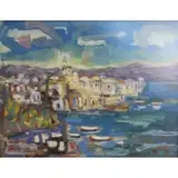 Fein Tiberias, Harbor Scene, Gouache