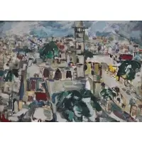 A. Ben, Village Scene, Oil on Canvas