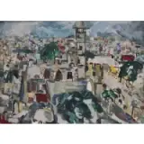 A. Ben, Village Scene, Oil on Canvas