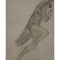 Frame: 19.5" h x 15.5" by Abraham Walkowitz, Graphite drawing of a Nude on paper, sold Aug 2022
