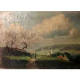 Carl Schleusing, Lakescape, Oil on Canvas