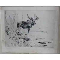 Carl Rungius, An old fighter, Etching