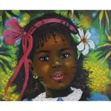 Jean-Bernard Etienne, Portrait of Young Girl with Ribbon, Oil on Canvas