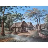Ernst Jean-Louis, 90 to lower right. Shows a rural Haitian Village. From a Long Island, NY estate. Dimensions: 24, Oil on Canvas