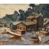 Samuel Grunvald, 76 to lower left. From a Scarsdale, NY estate. Dimensions: 6.5, Watercolor on paper