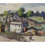 Samuel Grunvald, Scene showing a beach house, Watercolor on paper