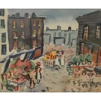 Samuel Grunvald, Scene showing docked boats, Watercolor on paper
