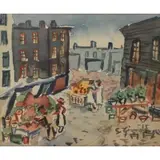 Samuel Grunvald, Scene showing docked boats, Watercolor on paper