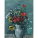 Nicolai Cikovsky, Still life with flowers, Oil on Canvas on Board