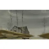 Robert Courjon, Shows boats docked on a stream with a house, Watercolor on Paper
