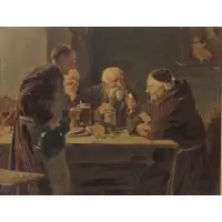 Monks at dinner by Eduard Tvon Grützner, Oil on Board, sold Aug 2022