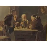 Eduard Tvon Grützner, Monks at dinner, Oil on Board