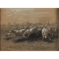 August Schenk, Cattle, Mixed media on paper