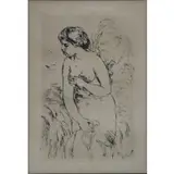 Frame: 16.75" h x 13.75" w by Pierre-Auguste Renoir, Etching of a woman, sold Aug 2022