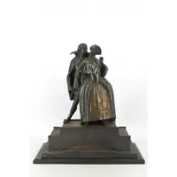 Demetre H. Chaparus, Artist signature found on bronze, After Bronze Sculpture of a lady and a man mounted on marble base