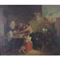 Alec Fraser R.S.A, The Oyster Sellers, Oil on board