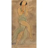 Untitled by Abraham Walkowitz, Watercolor on paper of dancer, sold Jul 2022