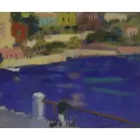 Yoshio Aoyama, Riviera scene, Oil on canvas