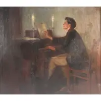 Francis Day, A Composer sitting before a piano, Oil on canvas