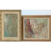 Two paintings by Anthony Toney, Nude is oil on masonite, and the abstract is oil on canvas, sold Jul 2022