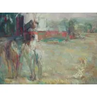 Anthony Toney, 68 to lower left. From an Eastchester, NY estate. Dimensions: 36, Large, Oil on Canvas of Horses on a farm