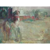Anthony Toney, 68 to lower left. From an Eastchester, NY estate. Dimensions: 36, Large, Oil on Canvas of Horses on a farm