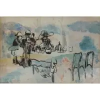 George Luks, In the Restaurant, Watercolor