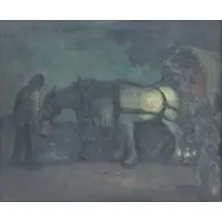 Eugene Higgins, Halt at night, Oil on canvas