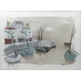 Charles Levier, Boat scene, Gouache on paper