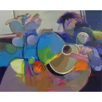 Hessam Abrishami, Figures with Guitar in Interior, Oil on canvas