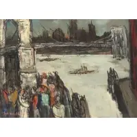 Brooklyn Bridge by Sol Wilson, Oil on canvas, sold Jun 2022
