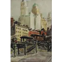 Theophile Schneider, NYC Scene, Watercolor