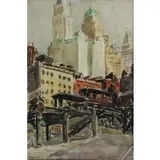 Theophile Schneider, NYC Scene, Watercolor