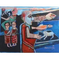 Nahum Tschacbasov, Surrealist Scene, Oil on board