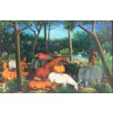 Celestin Faustin, Garden of Eden, Oil on board