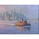 William Muller, Tugboat in New York Harbor, Oil on board