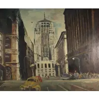 R Kirk, NYC Scene, Oil on canvas