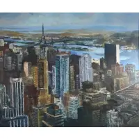 R Kirk, NYC Scene, Oil on canvas