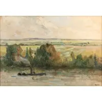 Landscape by Maximilien Luce, Oil on paper laid to canvas, sold May 2022