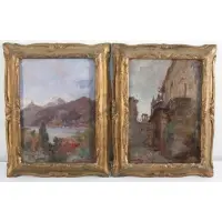 Landscapes by Luigi Mantovani, Pair of oils on board, sold May 2022