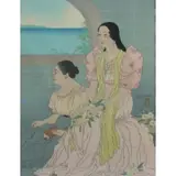 Paul Jacoulet, Joaquina et Sa Mere au Sermon de Pere Pons. Rota, Marianes, Woodcut